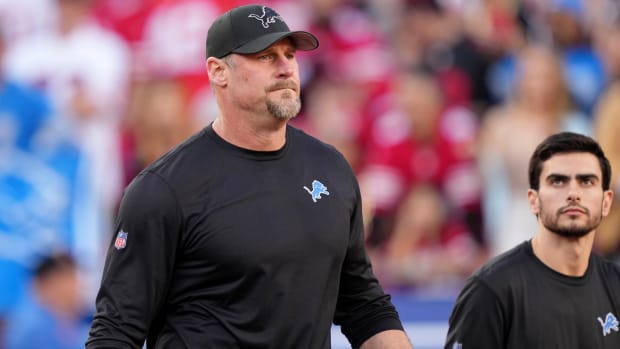 Detroit Lions head coach Dan Campbell walks on the field before the NFC Championship football game against the San Francisco 49ers at Levi's Stadium.